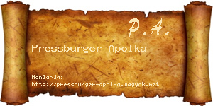Pressburger Apolka névjegykártya